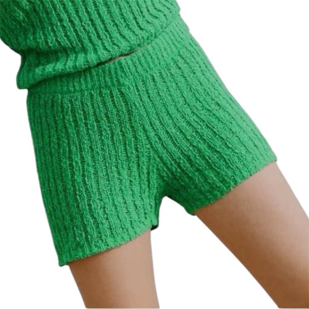 Zara Kelly Green Pull On Elastic Waist Ribbed Knit Shorts Size Large